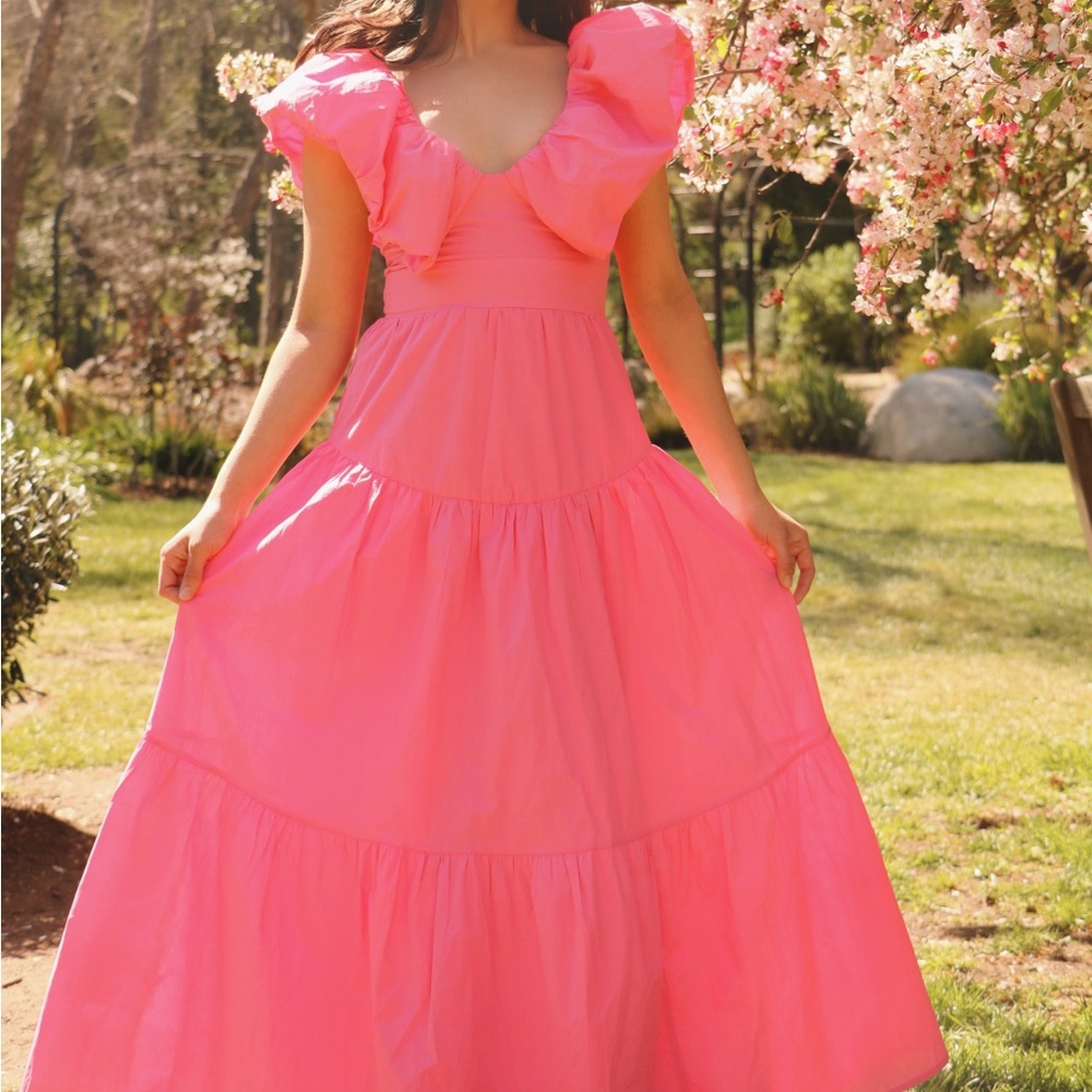 Pink Puff Sleeve Maxi Dress
